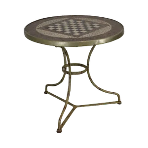 Antique French Napoleonic Round Inlaid Stone Top Tole Painted Gueridon Gaming Table