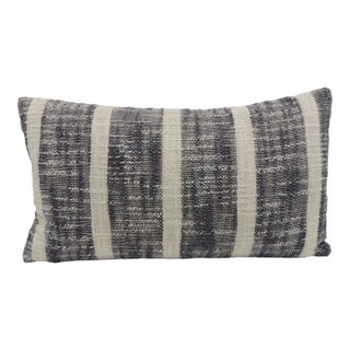 Vintage Blue and White Woven Stripes Indian Decorative Bolster Pillow For Sale