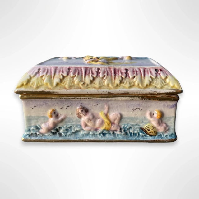 1900 - 1909 Early 1900s Italian Capodimonte Porcelain Ceramic Box For Sale - Image 5 of 9