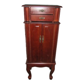 1990s Vintage Mahogany Jewelry Cabinet Armoire Storage Stand For Sale