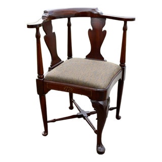 Vtg. Solid Mahogany Queen Anne Style Bicentennial Corner Chair For Sale