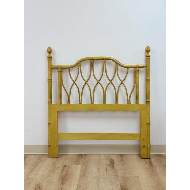 Mid 20th Century Coastal, Yellow Faux Bamboo, Hollywood Regency, Twin Headboard, Woven Details For Sale - Image 4 of 10