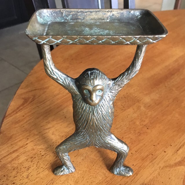 Vintage Solid Brass Monkey Business Card Holder | Chairish