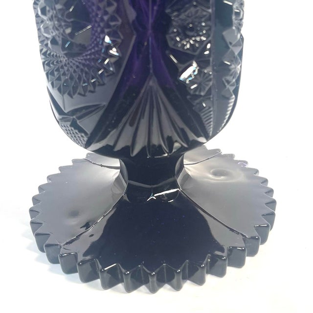 Amethyst Circa 1930s Amethyst Glass Large Pressed Vase – American Brilliant Style For Sale - Image 8 of 12