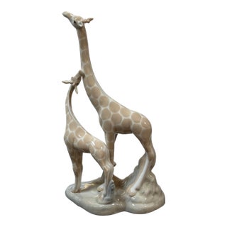 Miquel Requena Giraffe and Calf Porcelain Figurine, Signed For Sale
