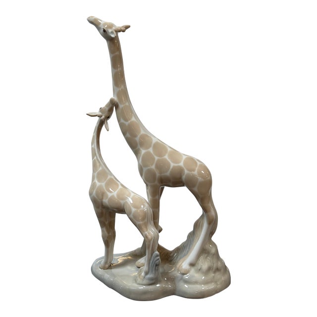 Miquel Requena Giraffe and Calf Porcelain Figurine, Signed For Sale
