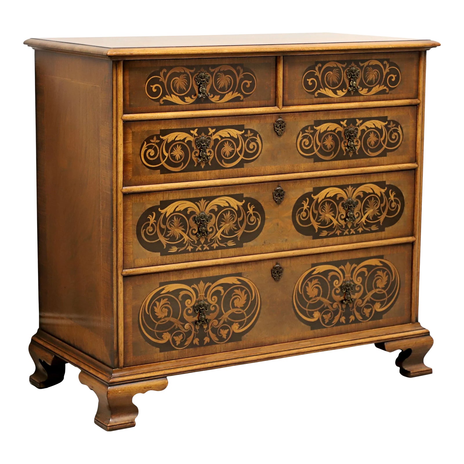 Century Furniture Grand Rapids Chippendale Inlaid Walnut Five-Drawer ...