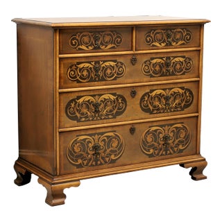 Century Furniture Grand Rapids Chippendale Inlaid Walnut Five-Drawer Chest For Sale