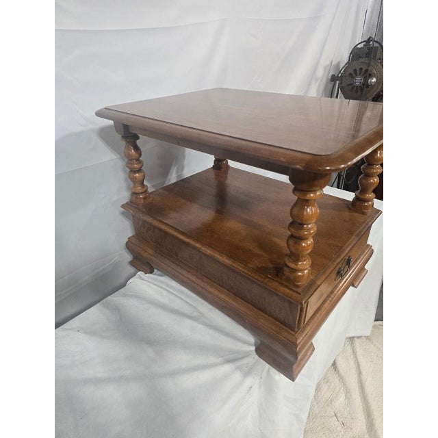 Vintage Ethan Allen Colonial Chairside End Table With Drawer & Lower Shelf For Sale - Image 6 of 6
