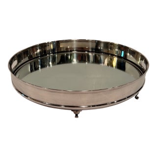 Round Vintage Silver Plate & Mirror Tray by Ralph Lauren For Sale