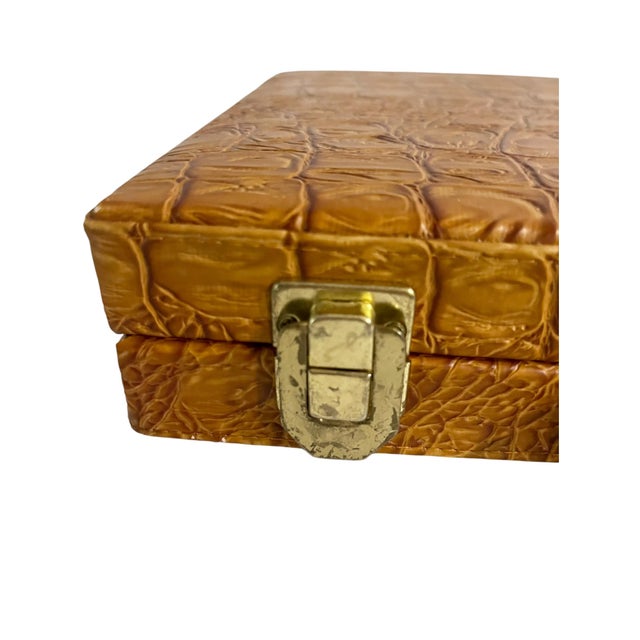 Vintage Mid-Century Backgammon Game Set Faux Crocodile Travel Case For Sale - Image 10 of 18