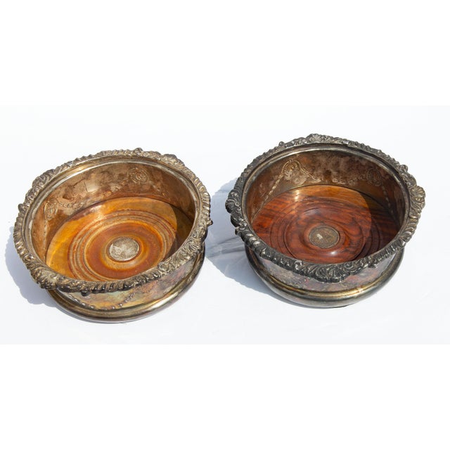 Pair 19th century Sheffield wine coasters. Need polishing.
