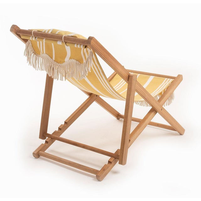 Sling Outdoor Chair Vintage Yellow Stripe with Fringe Chairish