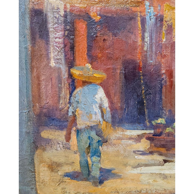 Textile Alson Skinner Clark- Mexican Peons in a Hacienda Courtyard-Oil Painting-C1923 For Sale - Image 7 of 10