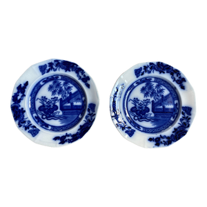 Pair of Antique Samuel Alcock Flow Blue Chinoiserie Plates