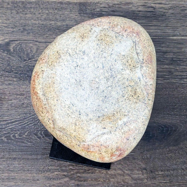 Metal Natural Stone Sculpture With Metal Stand - Unique Engraved Art Piece For Sale - Image 7 of 8
