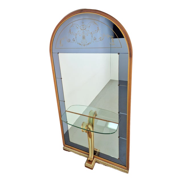 Vintage Floor Mirror with Console Table from Cristal Art, Italy, 1960s For Sale