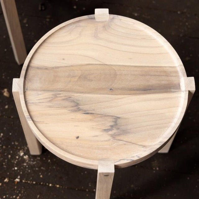 Mid-Century Modern Small Contemporary Light Color Wood Side Table With Metal Details For Sale - Image 3 of 7