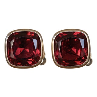 Vintage Panetta Cushion-Cut Faux Ruby Clip-on Earrings, Pair For Sale
