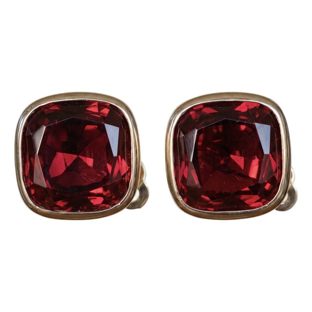Vintage Panetta Cushion-Cut Faux Ruby Clip-on Earrings, Pair For Sale