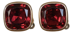 Vintage Panetta Cushion-Cut Faux Ruby Clip-on Earrings, Pair