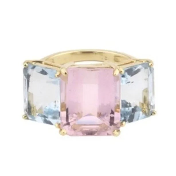 Blue Christina Addison 18kt White Gold Three Stone Emerald Cut Ring With Blue Topaz and Iolite For Sale - Image 8 of 12