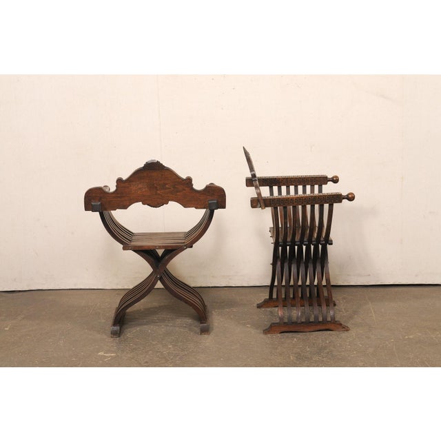 Mid 20th Century Spanish Carved-Walnut Savonarola Chairs For Sale - Image 10 of 11