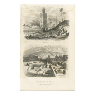 Alphonse Boilly, Moroccan Minaret and the Great Square of Tetouan, 1859, Engraving For Sale
