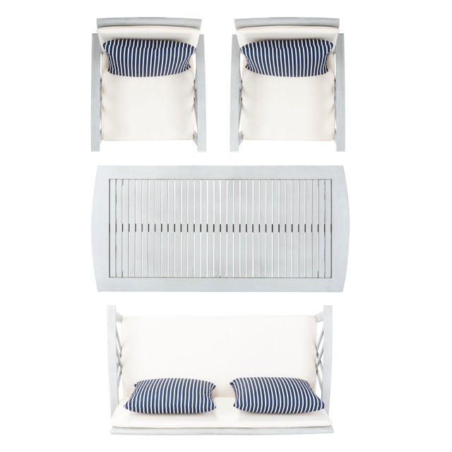 2020s Fontana 4-Piece Outdoor Set, Grey/Beige Cushion With Navy Thin Stripe Pillows For Sale - Image 5 of 8