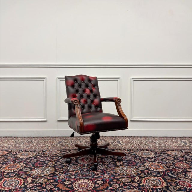 Red Classic English Chesterfield Office Chair in Oxblood Red For Sale - Image 8 of 8