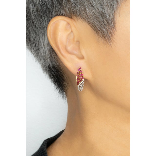 Late 20th Century Convertible 18k Yellow Gold Ruby and Diamond Drop Earrings- 2 Pieces For Sale - Image 9 of 11