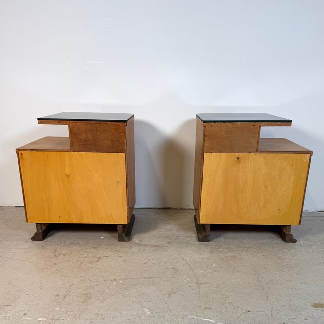 Wood Vintage Burl Walnut Nightstands by Jindřich Halabala for Up Závody, 1957, Set of 2 For Sale - Image 7 of 14