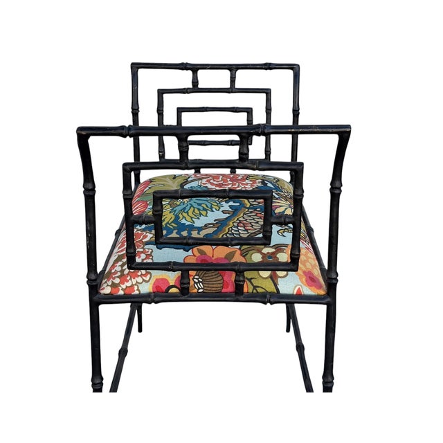 Mid 20th Century Hollywood Regency Faux Bamboo Metal Bench W Schumacher Chiang Mai Dragon For Sale - Image 5 of 5