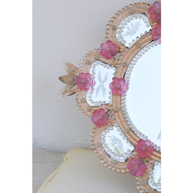Excepetional Vintage Pink Murano Glass Wall Mirror For Sale - Image 6 of 13