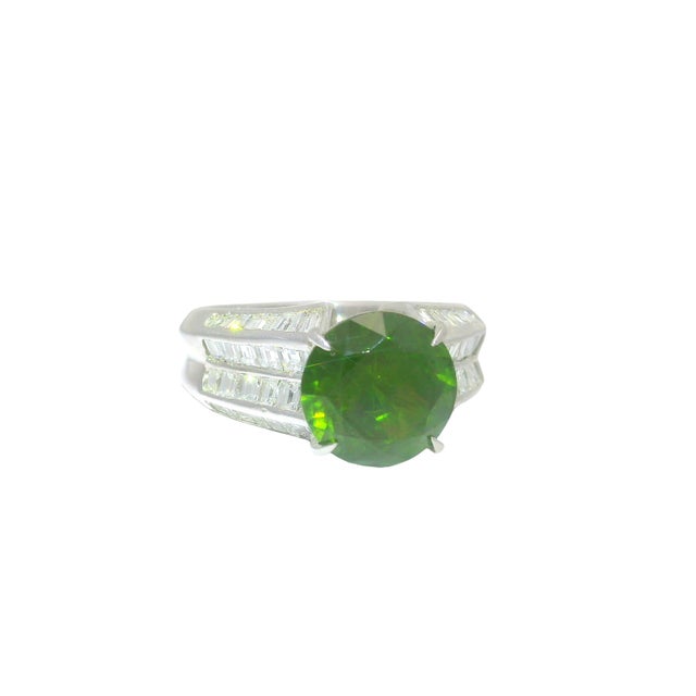 Contemporary 3.73 Carat Demantoid Garnet Diamond Platinum Ring, GRS Certified, Size 6 For Sale - Image 3 of 7