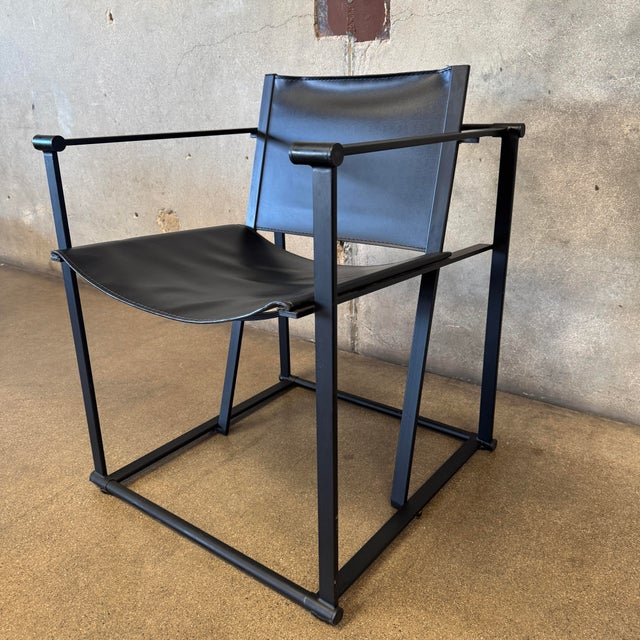 Postmodern 1990s Post Modern Black Leather and Metal Armchair #1 Attributed to Radbound Van Beekum for Pastoe For Sale - Image 3 of 11