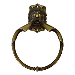 Mid Century Antique Brass Plated Scroll Design Bathroom Towel Ring For Sale