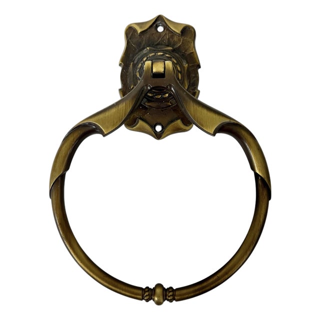 Mid Century Antique Brass Plated Scroll Design Bathroom Towel Ring For Sale