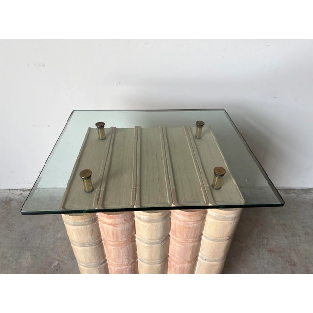 Hollywood Regency Vintage Sculptural Books - Shape Side Table W/ Glass Top For Sale - Image 3 of 13