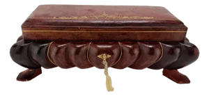 Italian Leather-Clad and Gilt-Tooled Tabletop Jewelry or Trinket Box, Mid-20th C