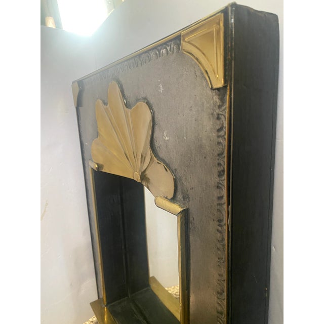 Wood Vintage Punched Tin and Brass Scalloped Shelved Wall Mirror, Circa 1990 For Sale - Image 7 of 12