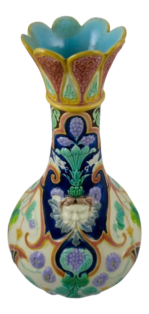 Copeland English Majolica Mythological Floral & Mask Vase