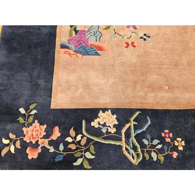 Vintage Hand-Knotted Chinese Art Deco Rug, Wool Pagoda Floral Motif, 9' x 12' For Sale - Image 12 of 17