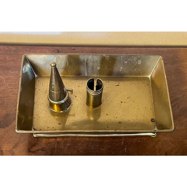 American Antique 19th Century American Brass Rectangular Candle Stick Holder With Snuffer For Sale - Image 3 of 15