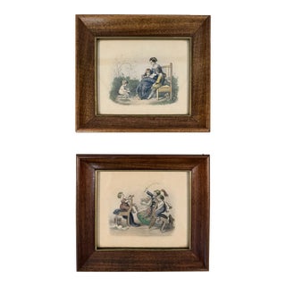 Vintage French Framed Art Prints "Children at Play", a Pair For Sale