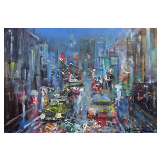 Night City, Oil on Cardboard, 2000s For Sale
