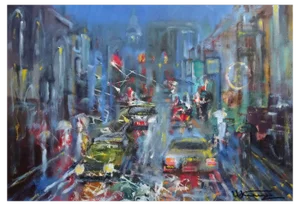 Night City, Oil on Cardboard, 2000s