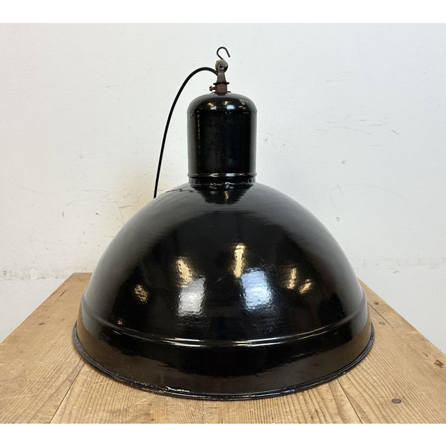 Industrial Black Enamel Factory Pendant Lamp, 1950s For Sale - Image 9 of 14