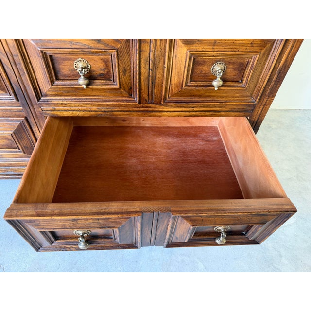 Wood 1970 Henredon Traditional English Brutalist Style Folio Nine-Drawer Triple Dresser For Sale - Image 7 of 17