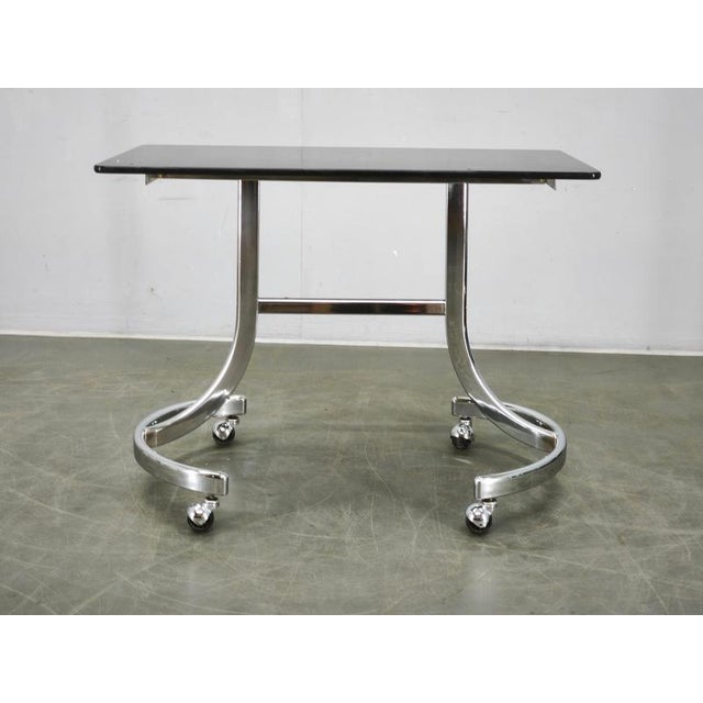 Silver Vintage Italian Space Age Chrome and Smoked Glass Rolling Side Table, 1970s For Sale - Image 8 of 13